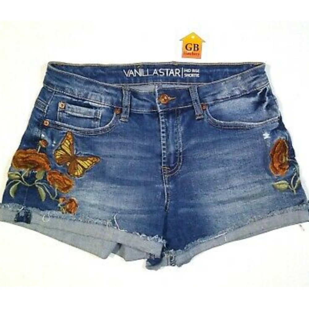 VANILLA STAR Embellished Jean Shorts Denim Shorty Girls Sizes 7
